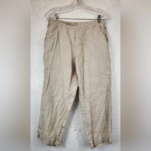 Vikolino beige‎ 100% linen pullup elastic waist chino Capri pants Size Small